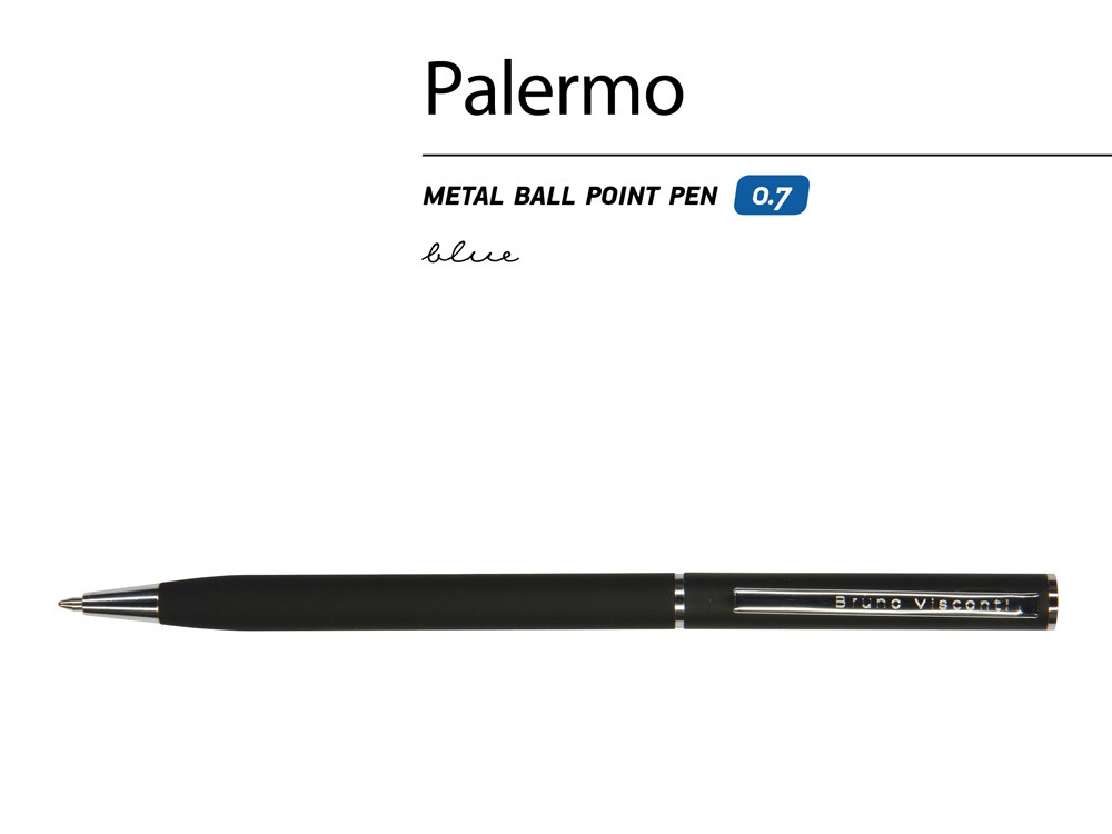 Ручка Palermo шариковая автоматическая, черный металлический корпус, 0,7 мм, синяя - фото 2 - id-p106044491