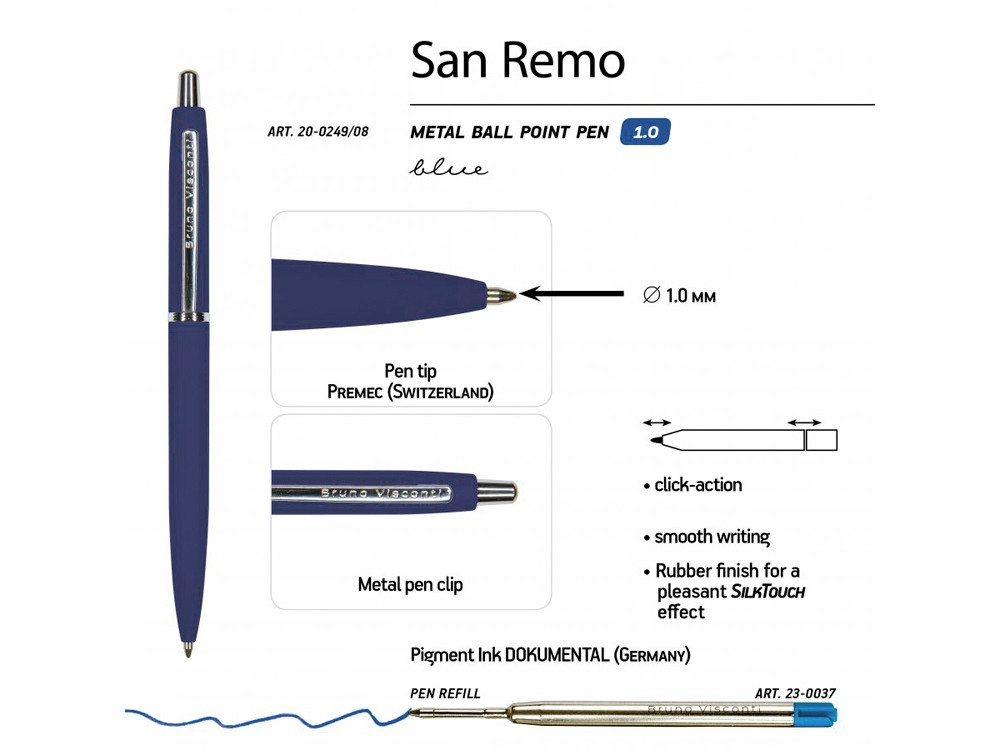Ручка металлическая шариковая San Remo, 1,0мм, синие чернила, ярко-синий - фото 3 - id-p106044741