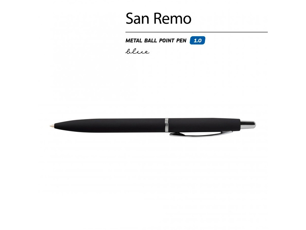 Ручка SAN REMO шариковая автоматическая, черный металлический корпус, 1.00 мм, синяя - фото 2 - id-p106044743