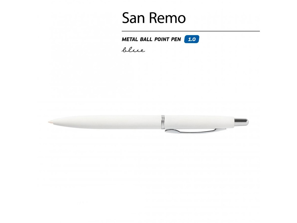 Ручка SAN REMO шариковая, автоматическая, белый металлический корпус 1.00 мм, синяя - фото 2 - id-p106044744