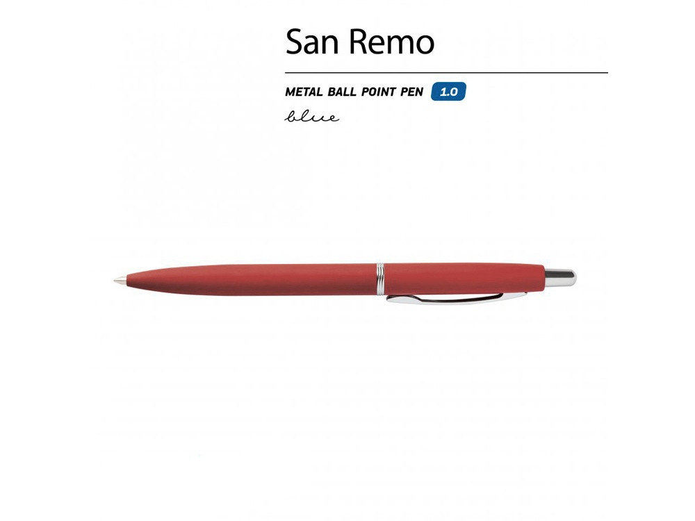 Ручка SAN REMO шариковая, автоматическая, красный металлический корпус 1.00 мм, синяя - фото 2 - id-p106044745