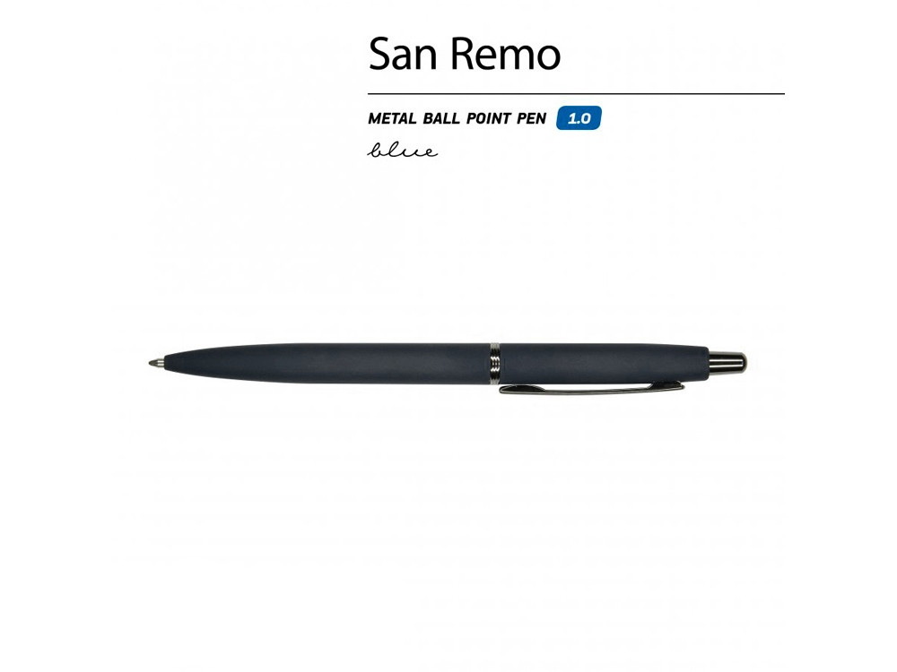 Ручка SAN REMO шариковая, автоматическая, темно-синий металлический корпус 1.00 мм, синяя - фото 2 - id-p106044746