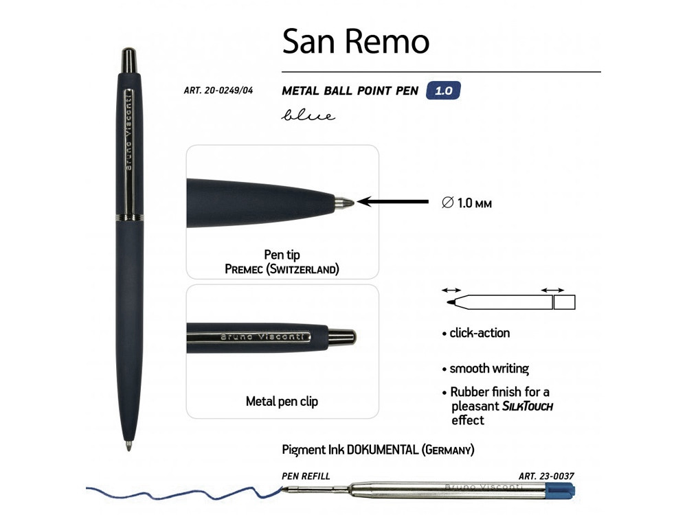 Ручка SAN REMO шариковая, автоматическая, темно-синий металлический корпус 1.00 мм, синяя - фото 3 - id-p106044746