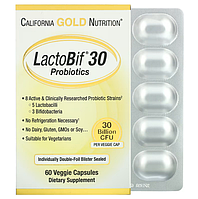 LactoBif, пробиотики, 30 млрд КОЕ, 60 капсул, California Gold Nutrition