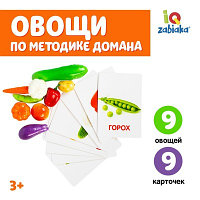 Овощи 9 карточек + 9 овощей, счётный материал