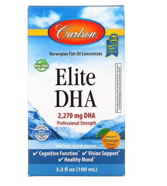Carlson, Elite DHA натуральный апельсиновый вкус, 2270 мг, 100 мл (3,3 жидк. унции)