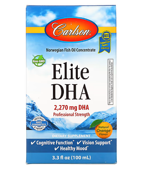 Carlson, Elite DHA натуральный апельсиновый вкус, 2270 мг, 100 мл (3,3 жидк. унции)