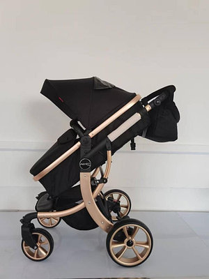 КОЛЯСКА ТРАНСФОРМЕР AIMILE 608-А 2В1 золотая рама черный с сумкой