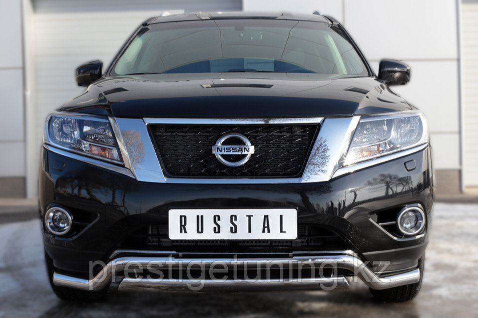 Защита переднего бампера d63 (волна) d75х42 (дуга) Nissan Pathfinder 2012-17