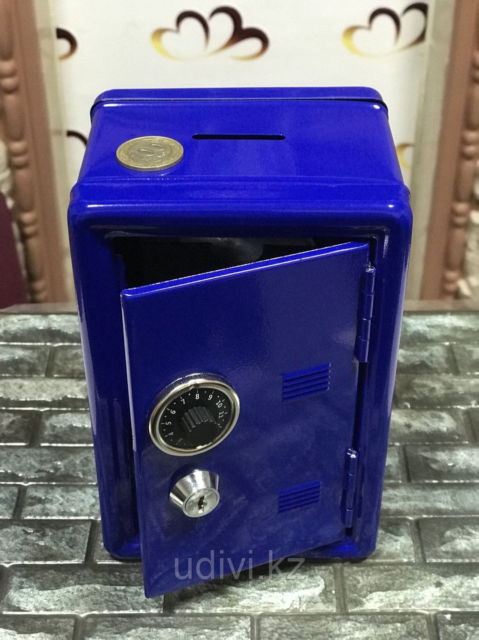 Металлический мини сейф копилка синий - фото 4 - id-p106067459