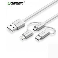 Переходник Ugreen US186 USB 2.0 A To Micro USB+Lightning+Type C (3 in 1) Cable Sliver 1.5M, 50203