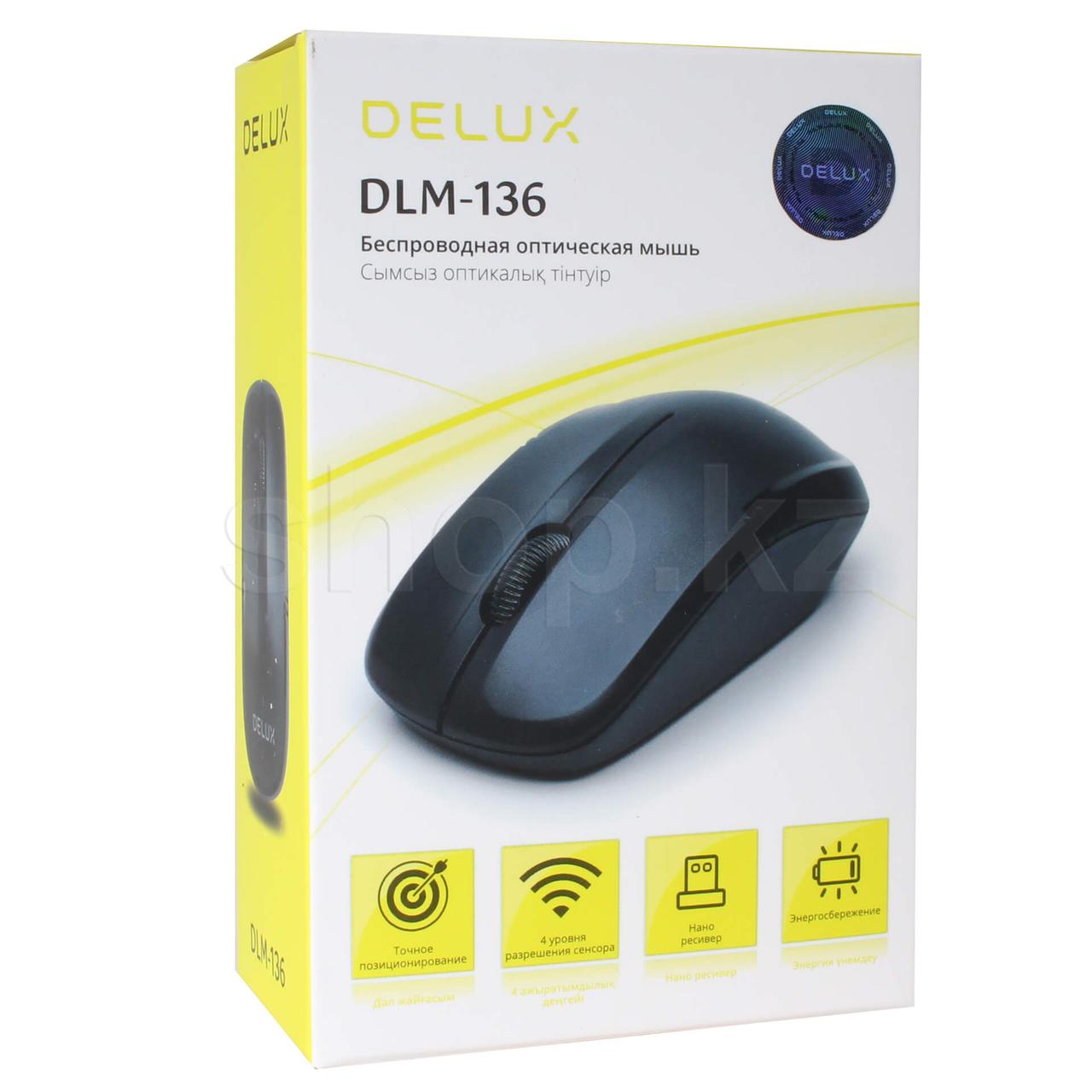 Компьютерная мышь, Delux, DLM-136OGB, 3D, Оптическая, 1200dpi, Беспроводная 2.4ГГц, Нано-ресивер, Эффективная