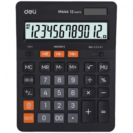 Калькулятор настольный DELI "М444" 12 разрядный, 205х155х35 мм, черный