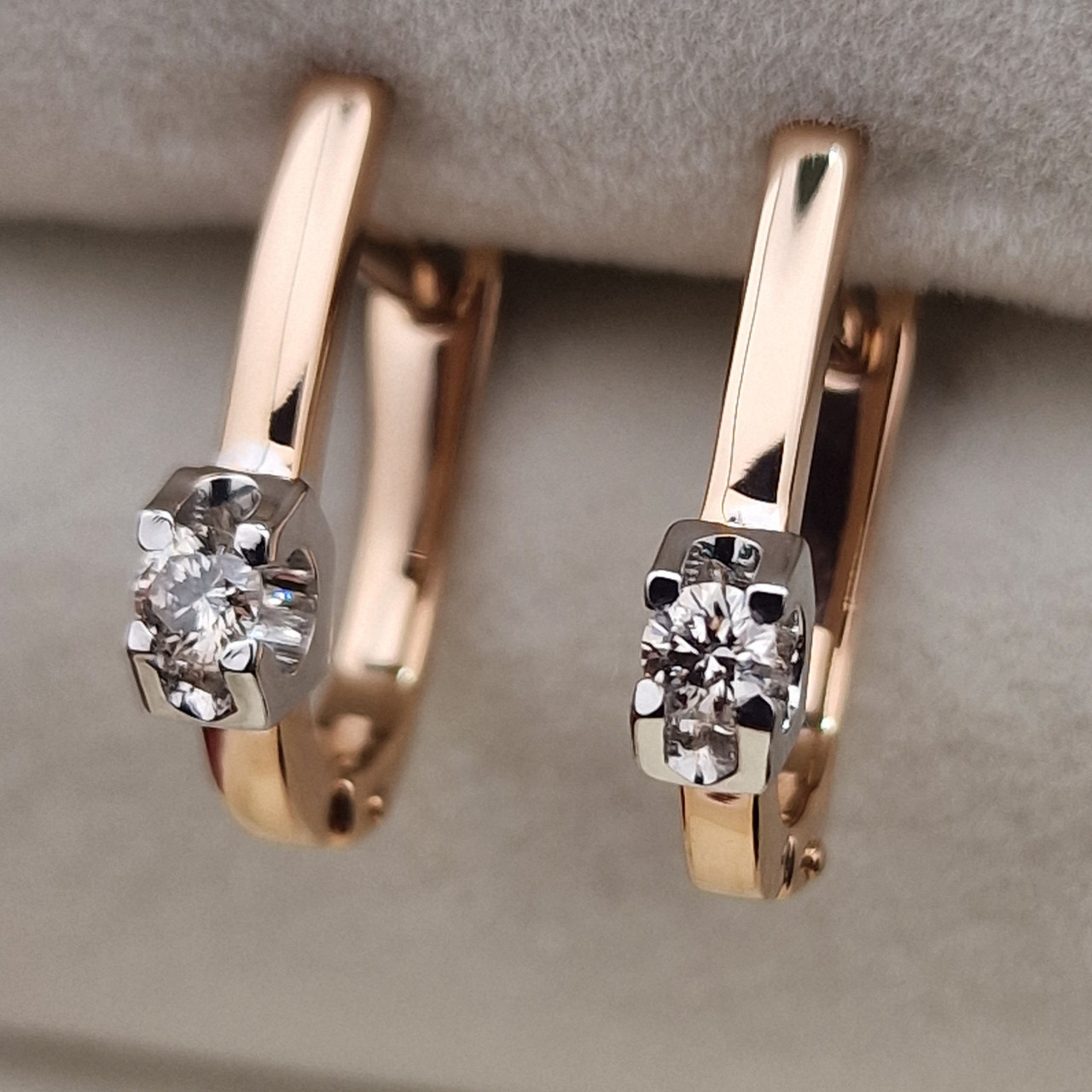 Золотые серьги с бриллиантами 0.16 Ct SI2-VS2/K, VG-Cut