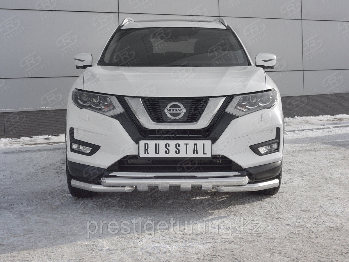 Защита переднего бампера d63 дуга-d63 уголки+клыки  Nissan X-Trail 2017-21