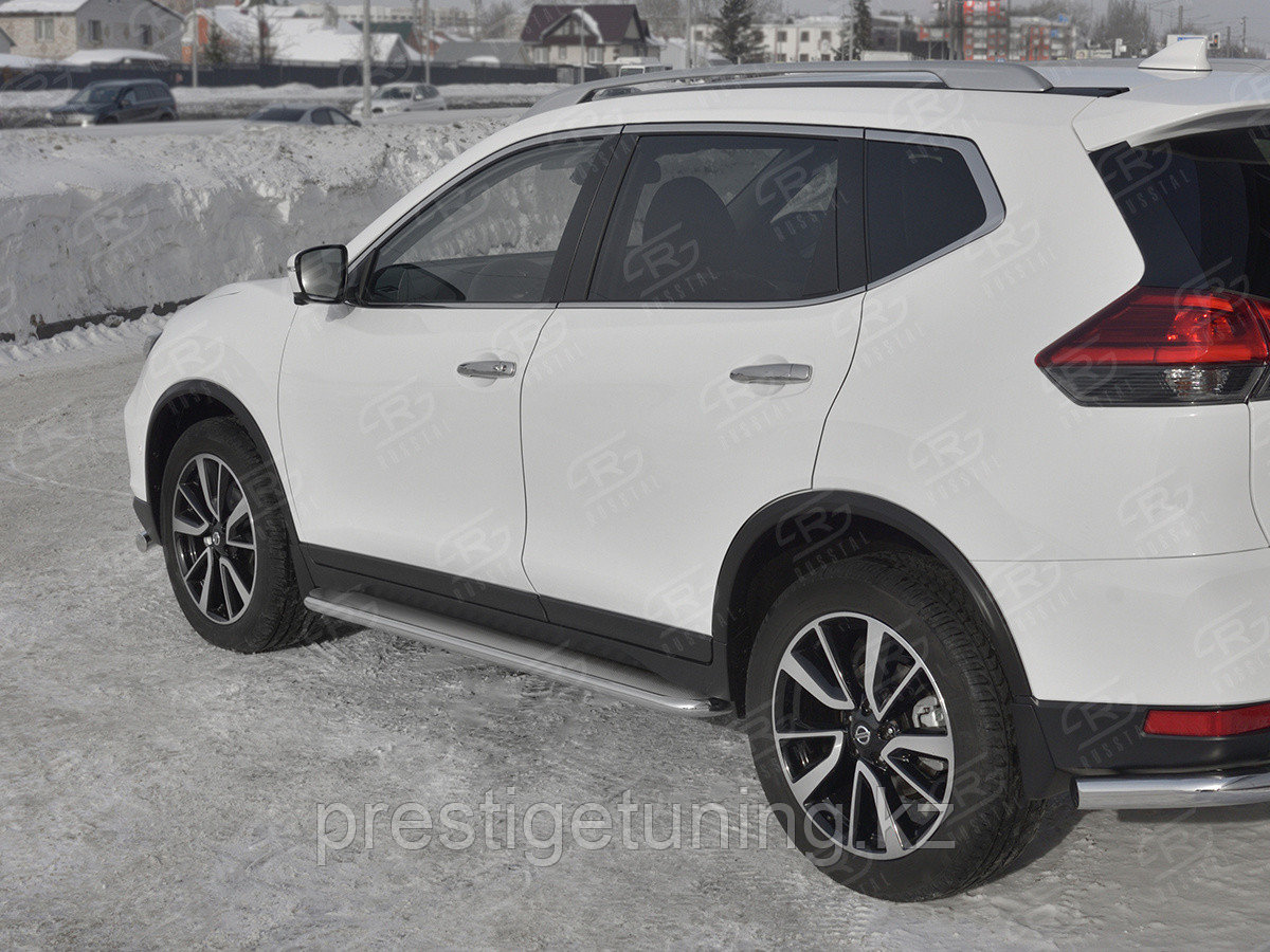 Пороги труба d42 с листом(лист нерж,проф.нерж)(вариант3) Nissan X-Trail 2017-21