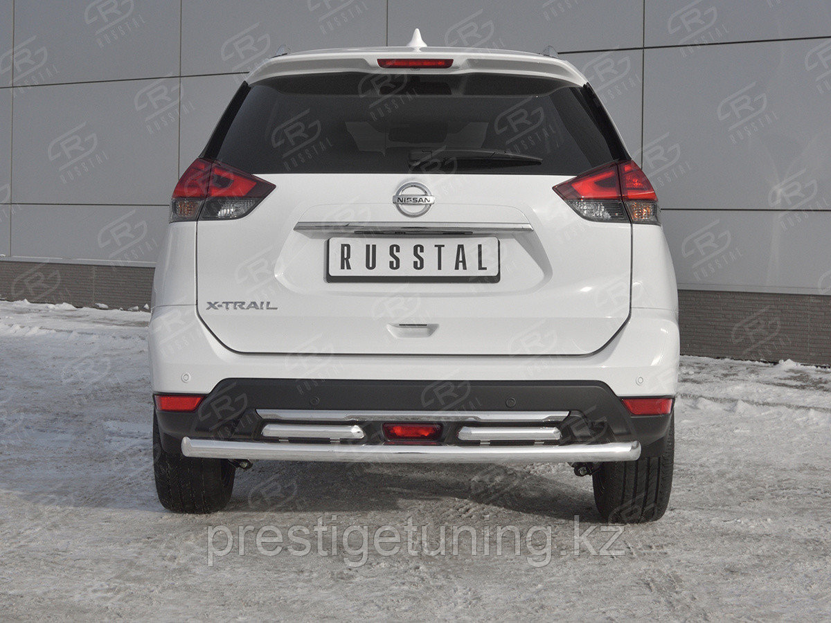 Защита заднего бампера d63 дуга-d42x2 дуги Nissan X-Trail 2017-21