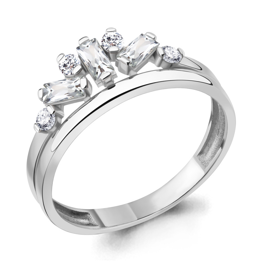 Серебряное кольцо Фианит Aquamarine 67252А.5 серебро с родием коллекц. Baguette