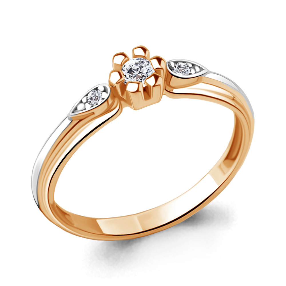 Серебряное кольцо Фианит Aquamarine 68994А.6 серебро с позолотой