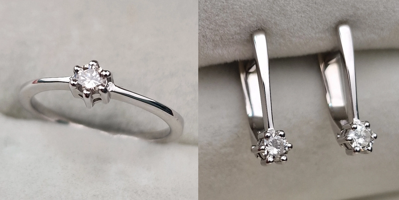 Золотой набор с бриллиантами (кольцо 0.12Ct VS2/L VG-Cut , серьги 0.161 Ct VS2/I VG-Cut)
