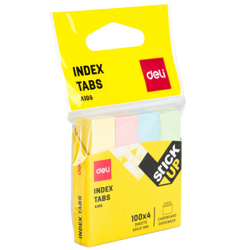 Закладки клейкие DELI 50 х 12 мм, бумажные, пастель ассорти, 4 цв х 100 листов