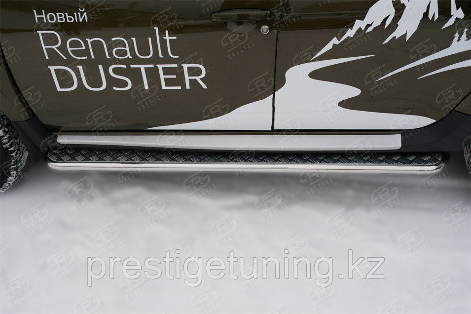 Пороги труба d42 с листом (лист алюм,проф.нерж)(вариант1) Renault Duster 2015-21 - фото 3 - id-p106096659
