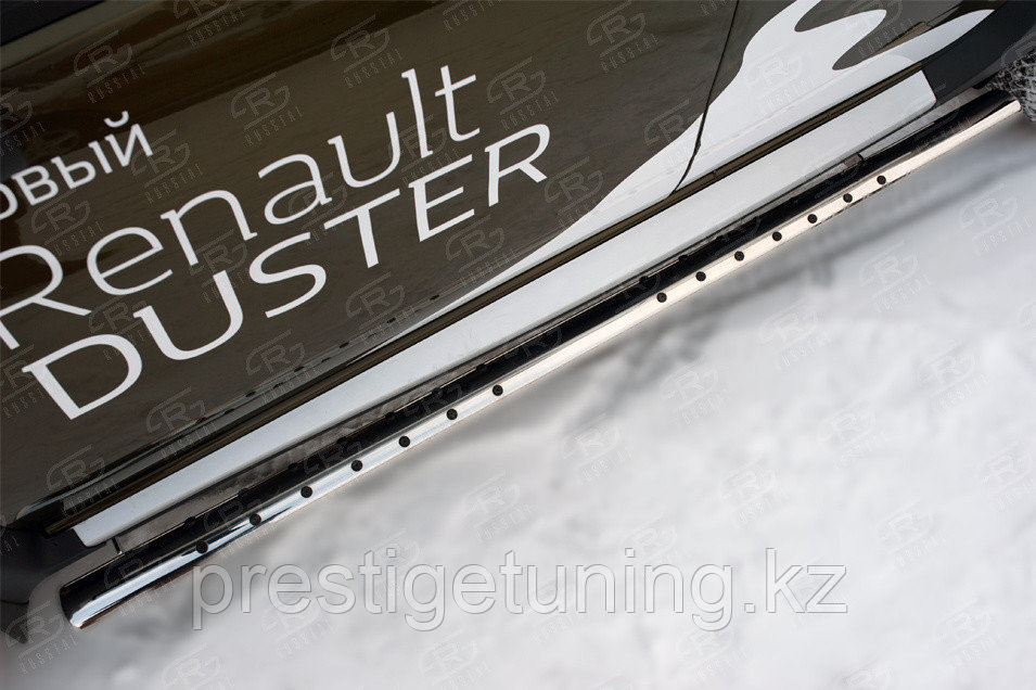 Пороги труба 75х42 овал с проступью Renault Duster 2015-21 - фото 2 - id-p106096844