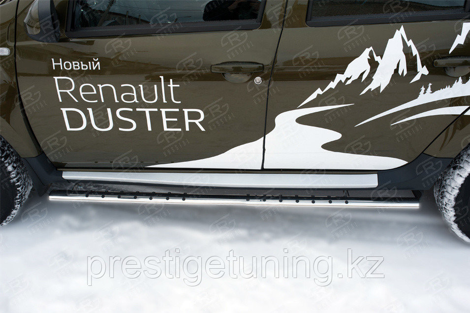 Пороги труба 75х42 овал с проступью Renault Duster 2015-21 - фото 3 - id-p106096844