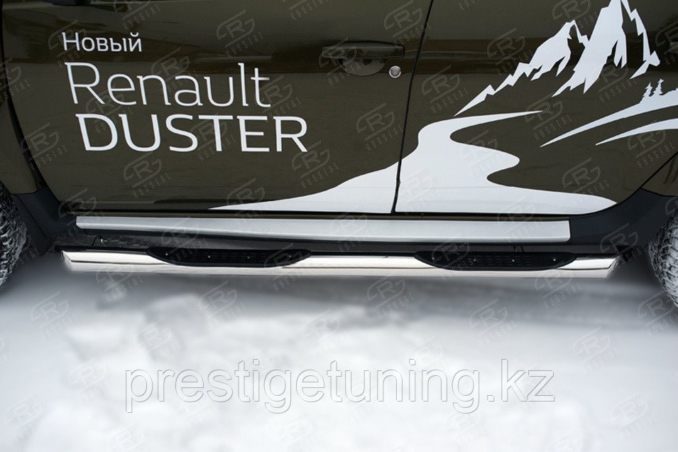 Пороги труба d76 с накладкой (вариант 1) Renault Duster 2015-21 - фото 3 - id-p106096846
