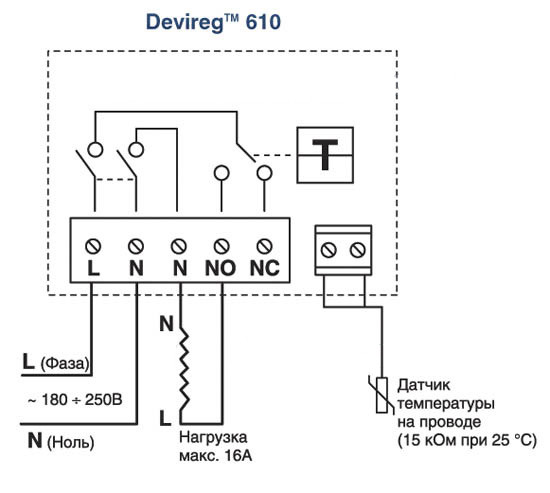 Терморегулятор DEVIreg 610 для систем антиобледенения и снеготаяния (10A, -10С-+50C, накладной, с датчиком) - фото 4 - id-p106113048