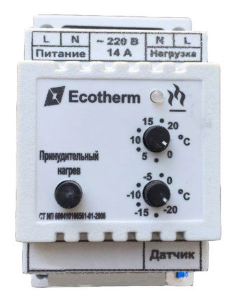 Терморегулятор ECOTHERM-03-А2-Т1 для обогрева желобов, водостоков и кровли (10А, -20С-+60C, с датчиком) - фото 2 - id-p106113052