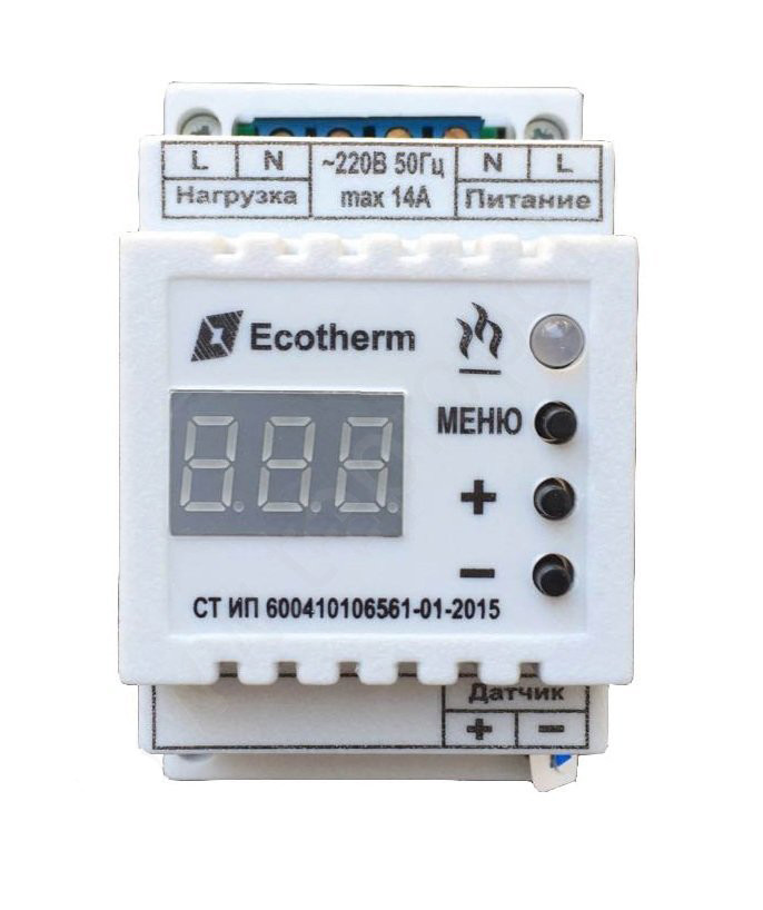 Терморегулятор ECOTHERM-03-Б2-Т1 для обогрева желобов, водостоков и кровли (10А, -20С-+60C, с датчиком) - фото 4 - id-p106113053