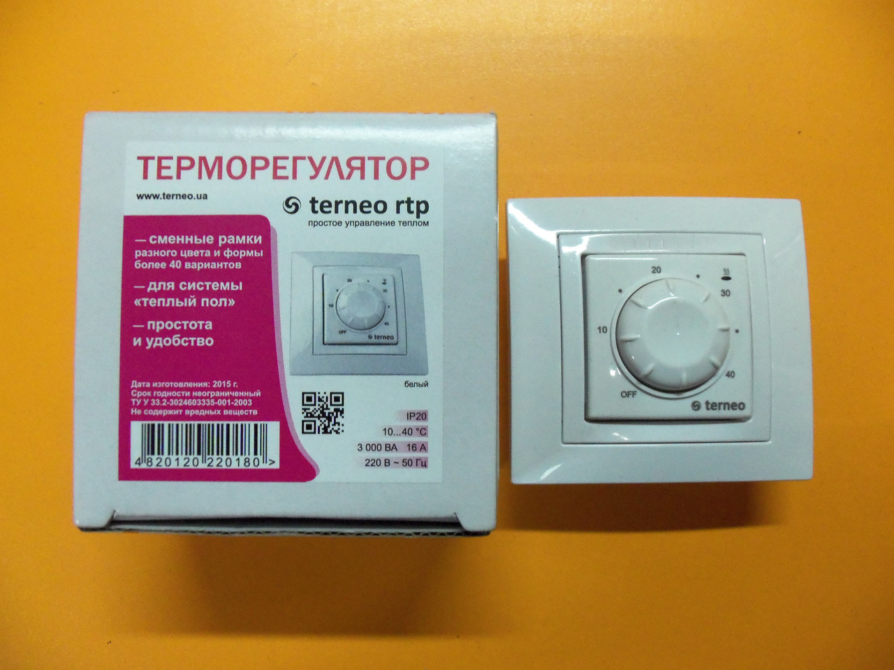 Механический терморегулятор Terneo RTP (16А) для теплого пола (цвет - белый, с датчиком пола) - фото 4 - id-p106113313