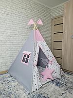 Детский домик вигвам четырехгранный Розовая Звезда