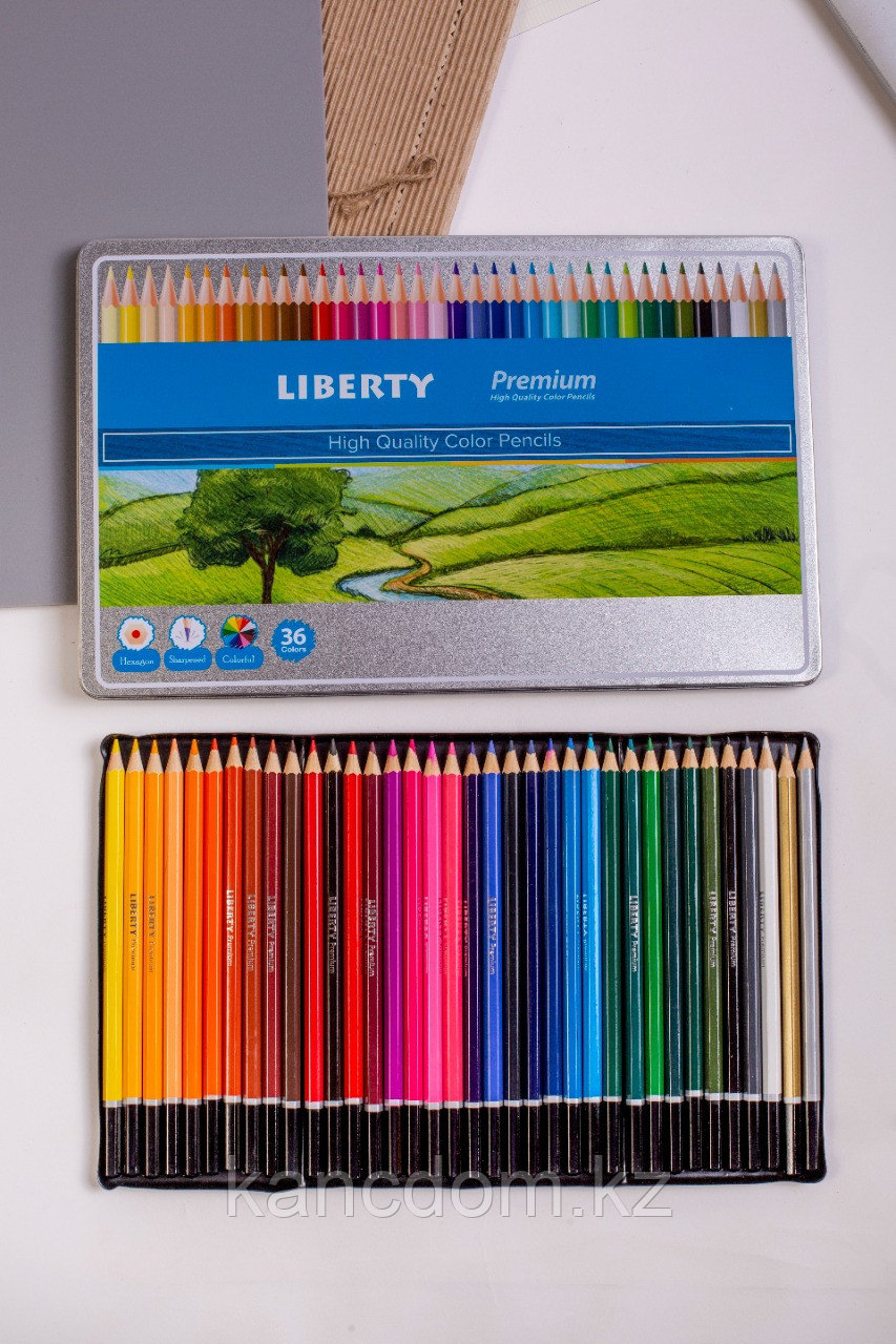 Карандаши цветные 48 цветов в металлическом пенале "Liberty", шестигранные