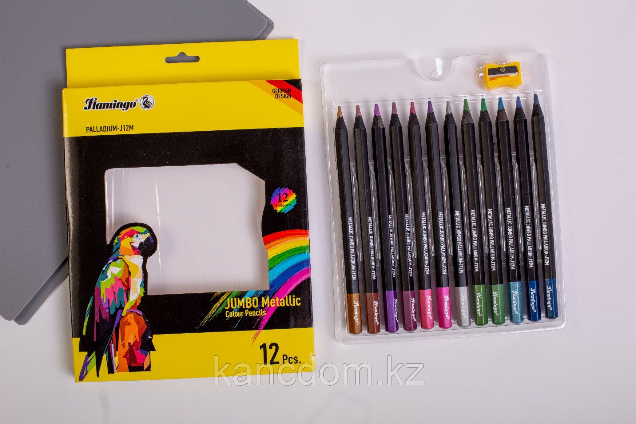Карандаши цветные 12 цветов Metallic "Flamingo JUMBO", Palladium-J12M