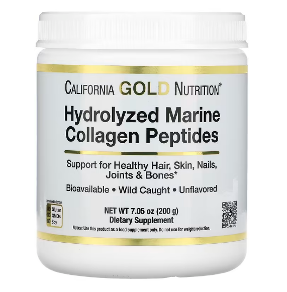 California Gold Nutrition, гидролизованные пептиды морского коллагена, без добавок, 200 г (7,05 унции)