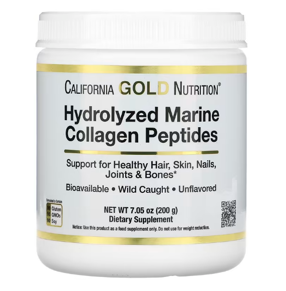 California Gold Nutrition, гидролизованные пептиды морского коллагена, без добавок, 200 г (7,05 унции) - фото 1 - id-p106141238