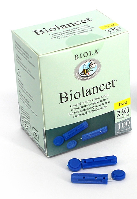 Скарификатор(ланцет) модель Twist 28G Biobladex® стерильный (100 штук)