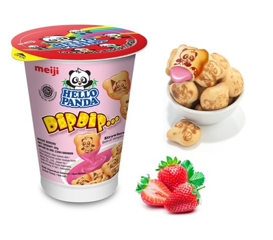 Печенье Meiji Hello Panda Dip Dip Strawberry с КЛУБНИЧНОЙ начинкой 20гр /Япония/ (12 шт в упаковке)