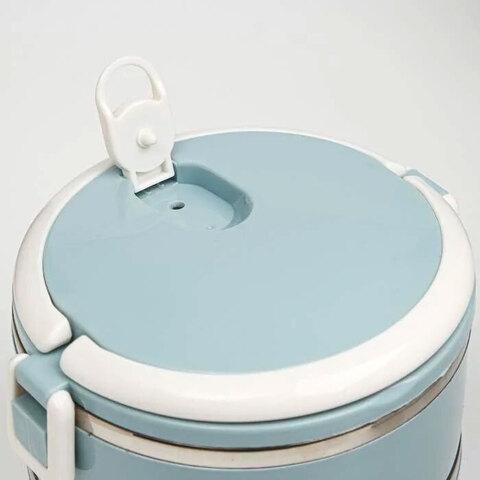 Термос многоярусный для домашних обедов Lunch Box Smile KM-212x (Зеленый / 2 секции) - фото 6 - id-p106146897