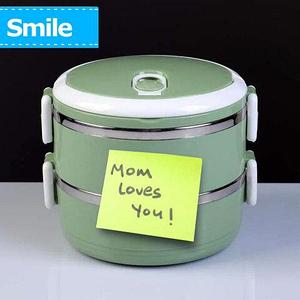 Термос многоярусный для домашних обедов Lunch Box Smile KM-212x (Зеленый / 2 секции)