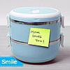 Термос многоярусный для домашних обедов Lunch Box Smile KM-212x (Голубой / 3 секции), фото 5