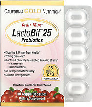 California Gold Nutrition, Lactobif, Cran-Max, пробиотики, 25 млрд КОЕ, 30 капсул