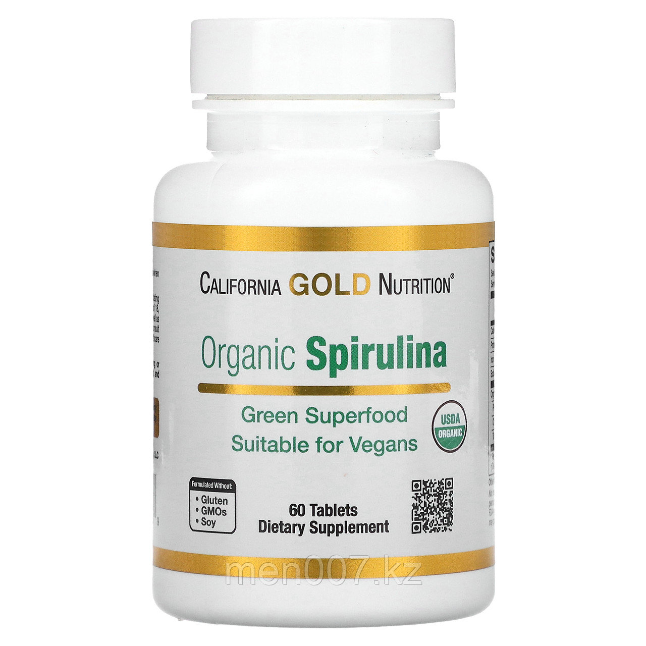 БАД Органическая спирулина, сертификат USDA Organic, 500 мг, 60 таблеток, California Gold Nutrition