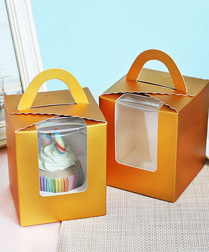 Коробка для пирожного, капкейка, баночки, золотой и черный цвета на выбор, фото 2