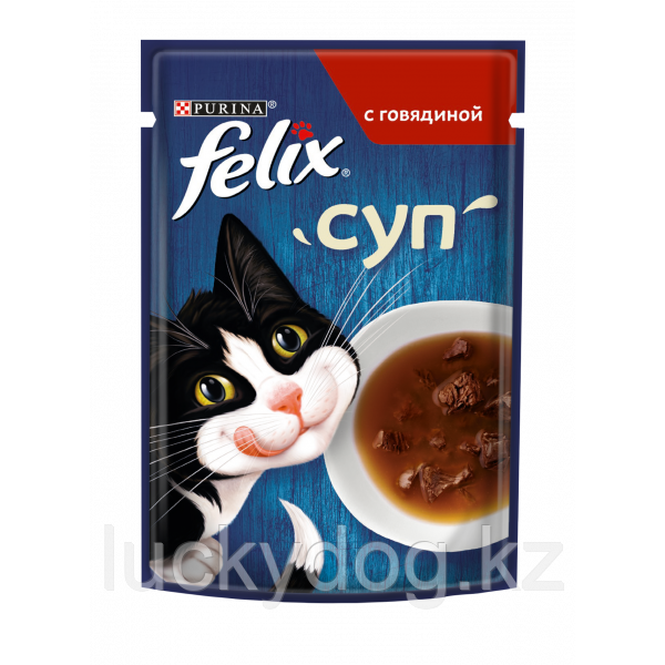 Felix Суп с говядиной, 48 гр  Влажный корм для взрослых кошек,