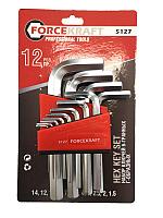 FK-5127 Forcekraft Набор ключей Г-образных 6-гранных, 12 предметов (1.5, 2, 2.5, 3-8, 10, 12, 14мм), в