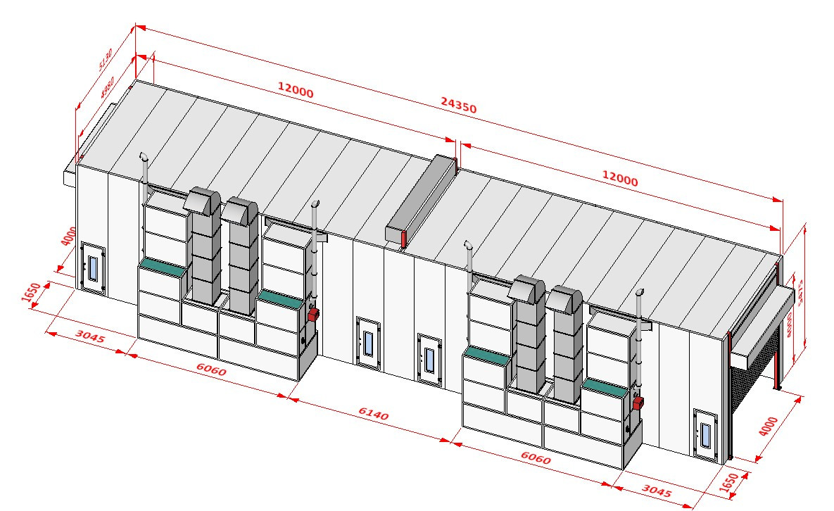 Покрасочная камера KraftWell KRW2455-TRMG 24 х 5 х 4,9 м, 120 000 м3/ч - фото 2 - id-p83005589