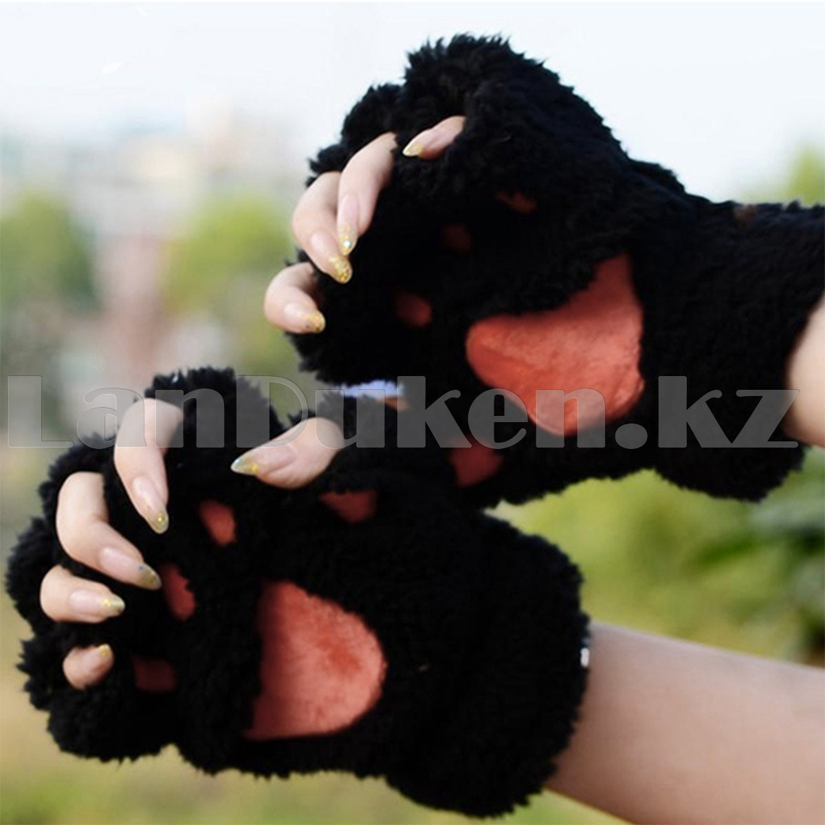 Перчатки митенки кошачьи лапки черные